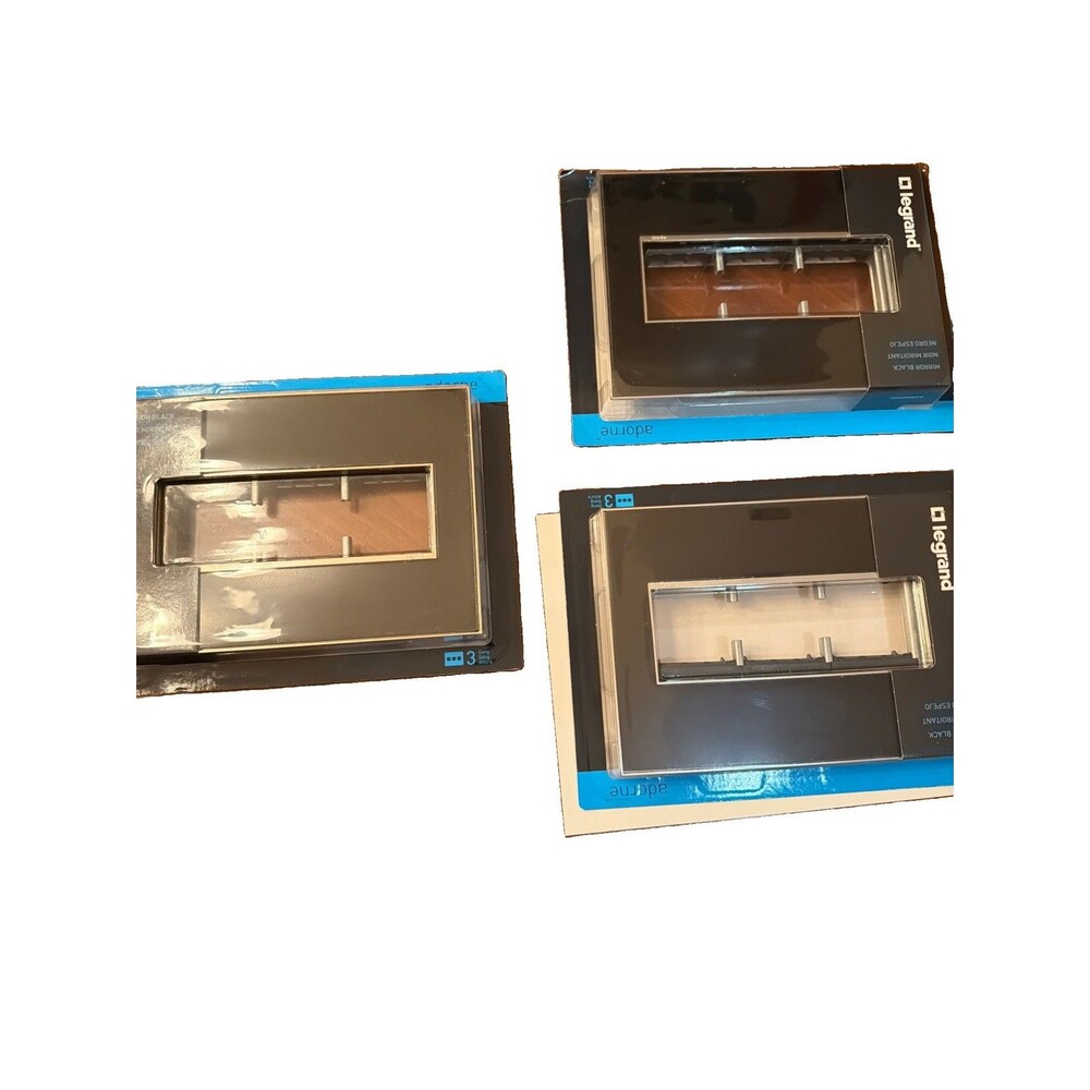 Lot of 3 Legrand Adorne AWM3GMB4 Mirror Black 3-Gang Screwless Wall Plates New